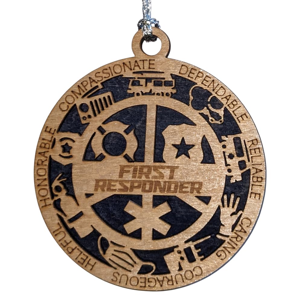 3" First Responder Wood Christmas Ornament - Solid Backing, USA