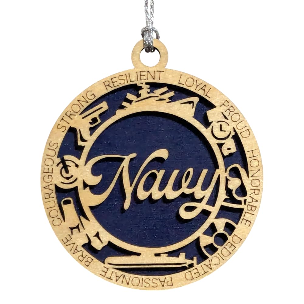 3" Navy Script Ornament, Icons, Solid Blue