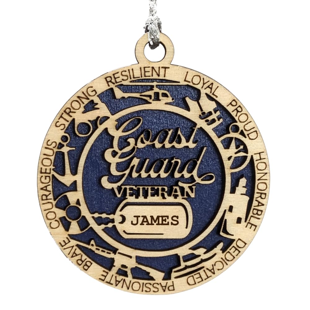 3" Coast Guard Veteran Ornament, Icons, Dog Tag, Custom Border