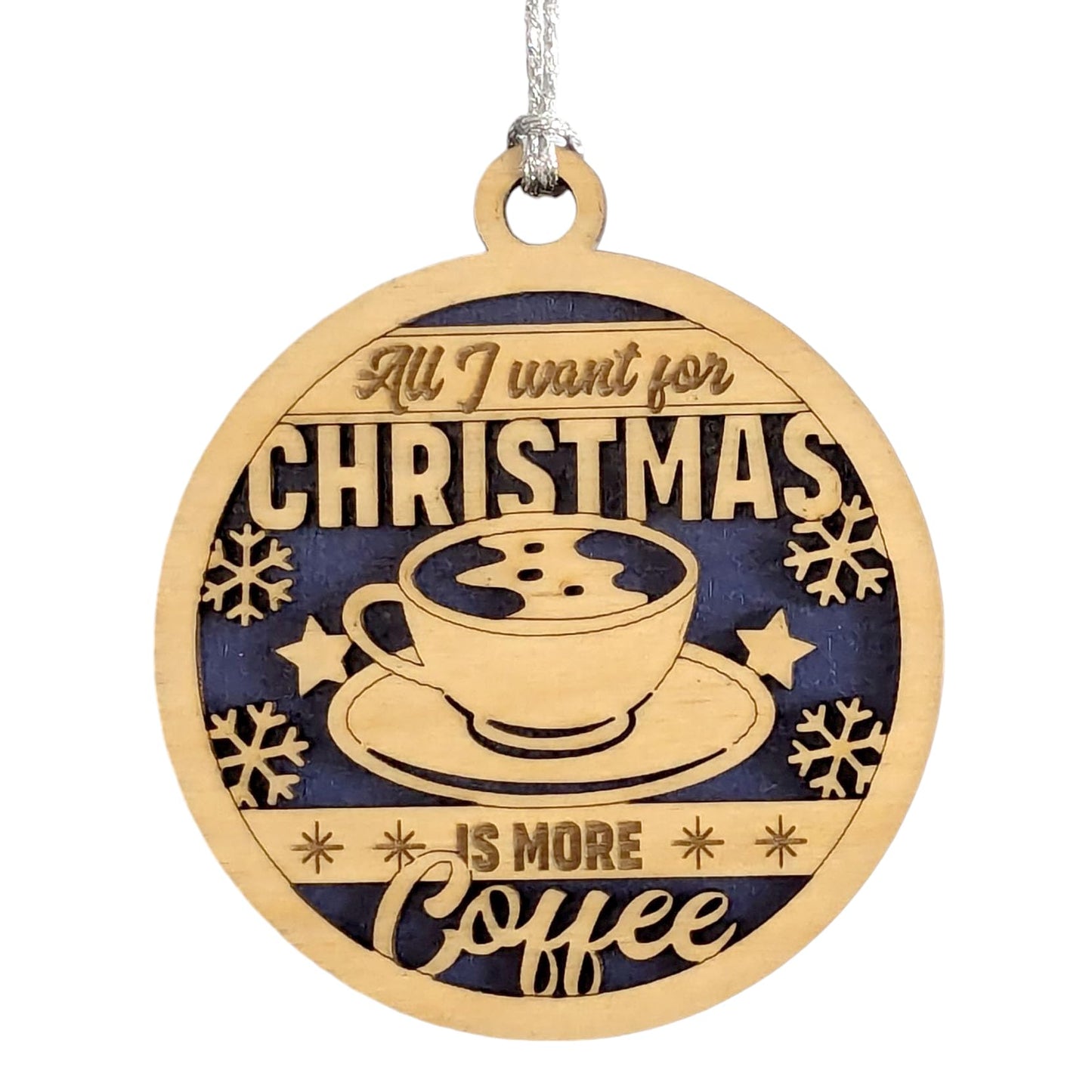 Humorous Coffee-Themed 3" Wooden Christmas Ornament