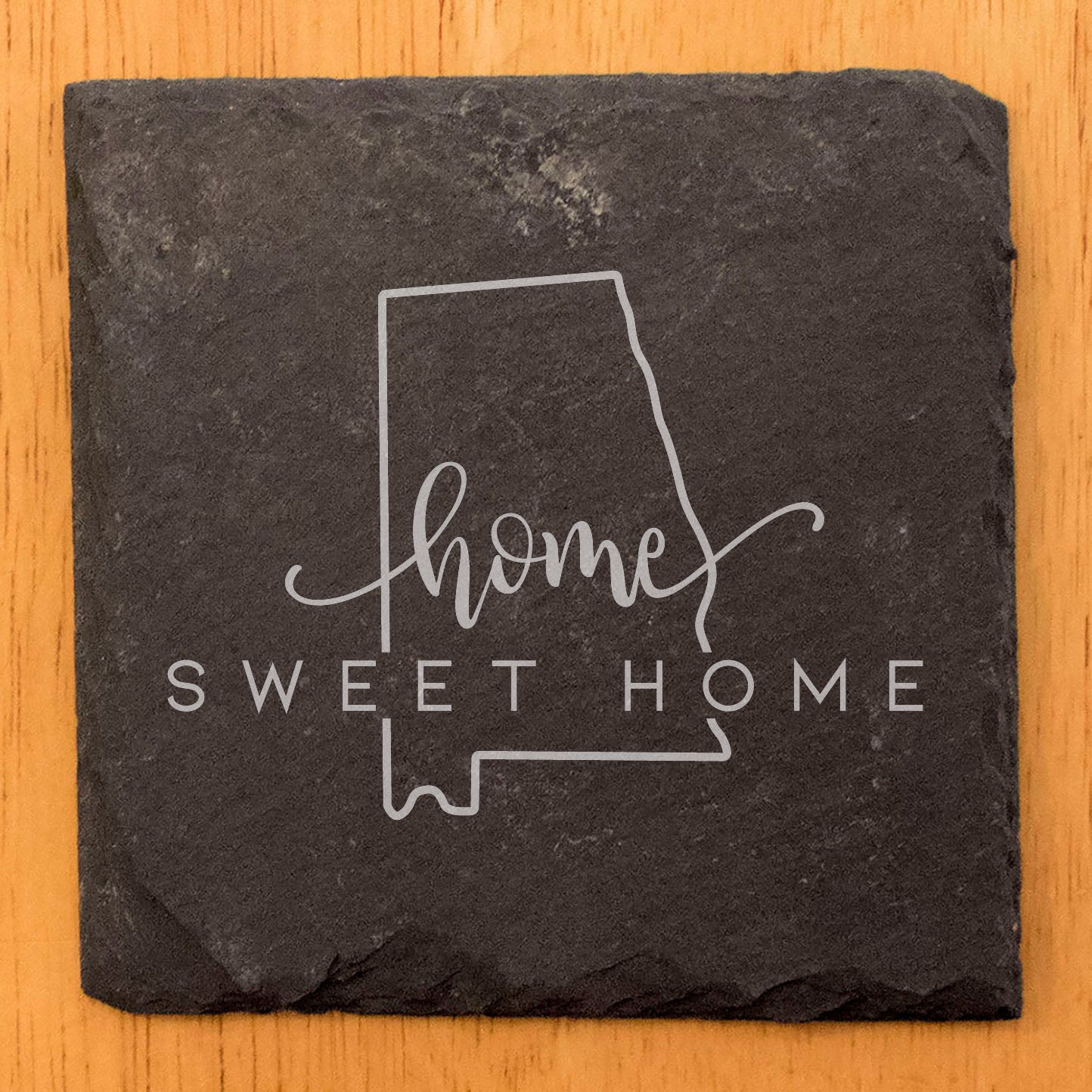 Rustic Slate Coasters Set of 4, Round 4" with 'Home Sweet Home' Alabama Design, Perfect Gift for Holidays, Birthdays, Housewarming, She-Shed or Man Cave, Made in Oregon, USA, Natural Chipped Edge