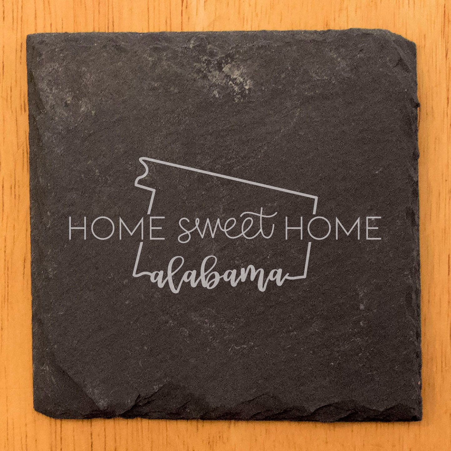 Rustic Slate Coasters Set of 4, Round 4" with 'Home Sweet Home' Alabama Design, Perfect for Holidays, Birthdays, Housewarming Gifts, Made in Oregon, USA, Natural Chipped Edge, Rubber Feet