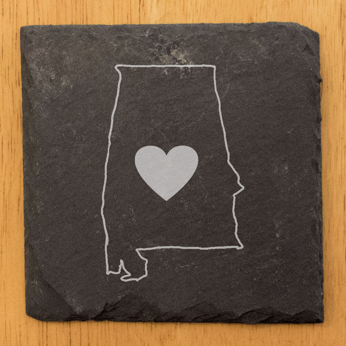 Rustic Slate Coasters Set of 4, Round 4" with Alabama Heart Design, Perfect Gift for Holidays, Birthdays, Housewarming, She-Shed, Man Cave, Made in Oregon, USA, Natural Chipped Edge, Rubber Feet