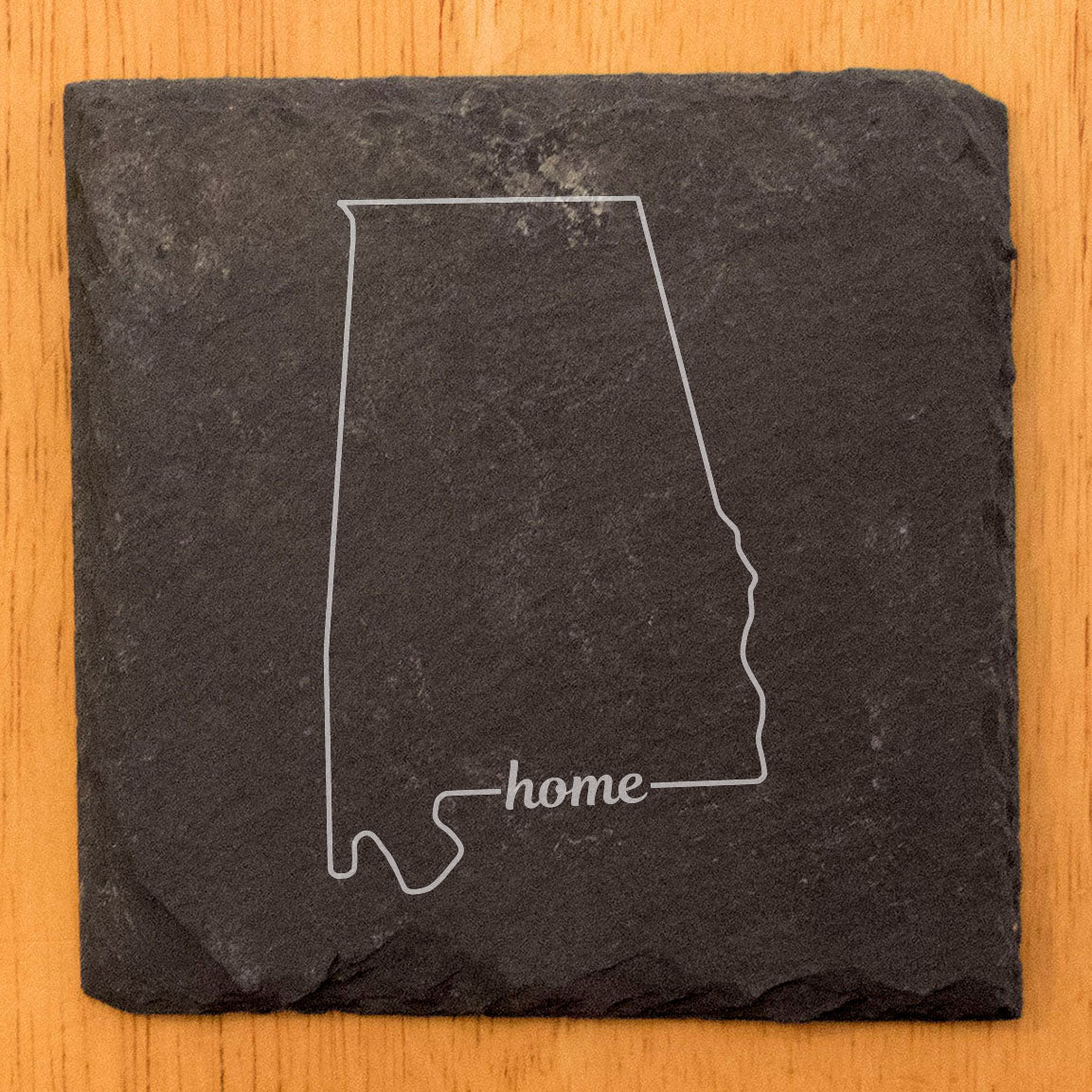 Rustic Slate Coasters Set of 4, Round 4" with Alabama 'Home' Design, Laser Etched, Perfect for Holidays, Birthdays, Housewarming, She-Shed, Man Cave, Made in Oregon, USA,