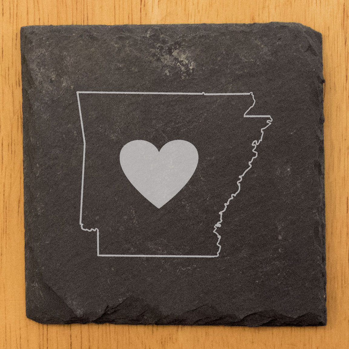 Rustic Slate Coasters Set of 4, Round 4" with Arkansas Heart Design, Laser Etched, Perfect for Holidays, Birthdays, Housewarming, She-Shed, Man Cave, Made in Oregon, USA,