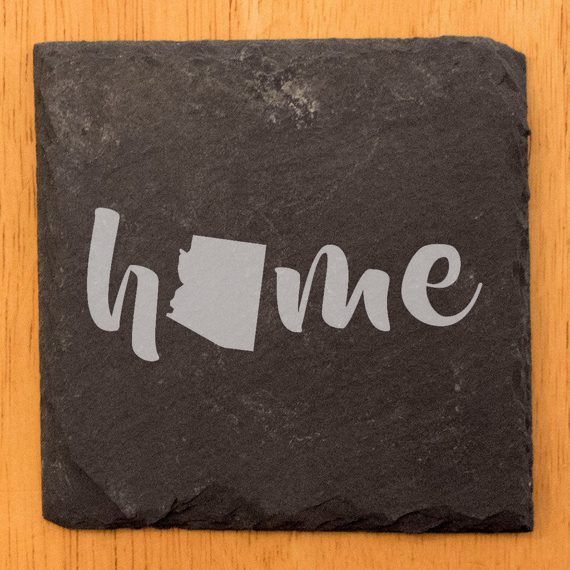 Rustic Slate Coasters Set of 4 - Laser Etched 'Home' Design with Arizona State - Perfect Gift for Holidays, Birthdays, Housewarming - 4" Round/Square - Made in Oregon, USA - Natural Chipped Edge