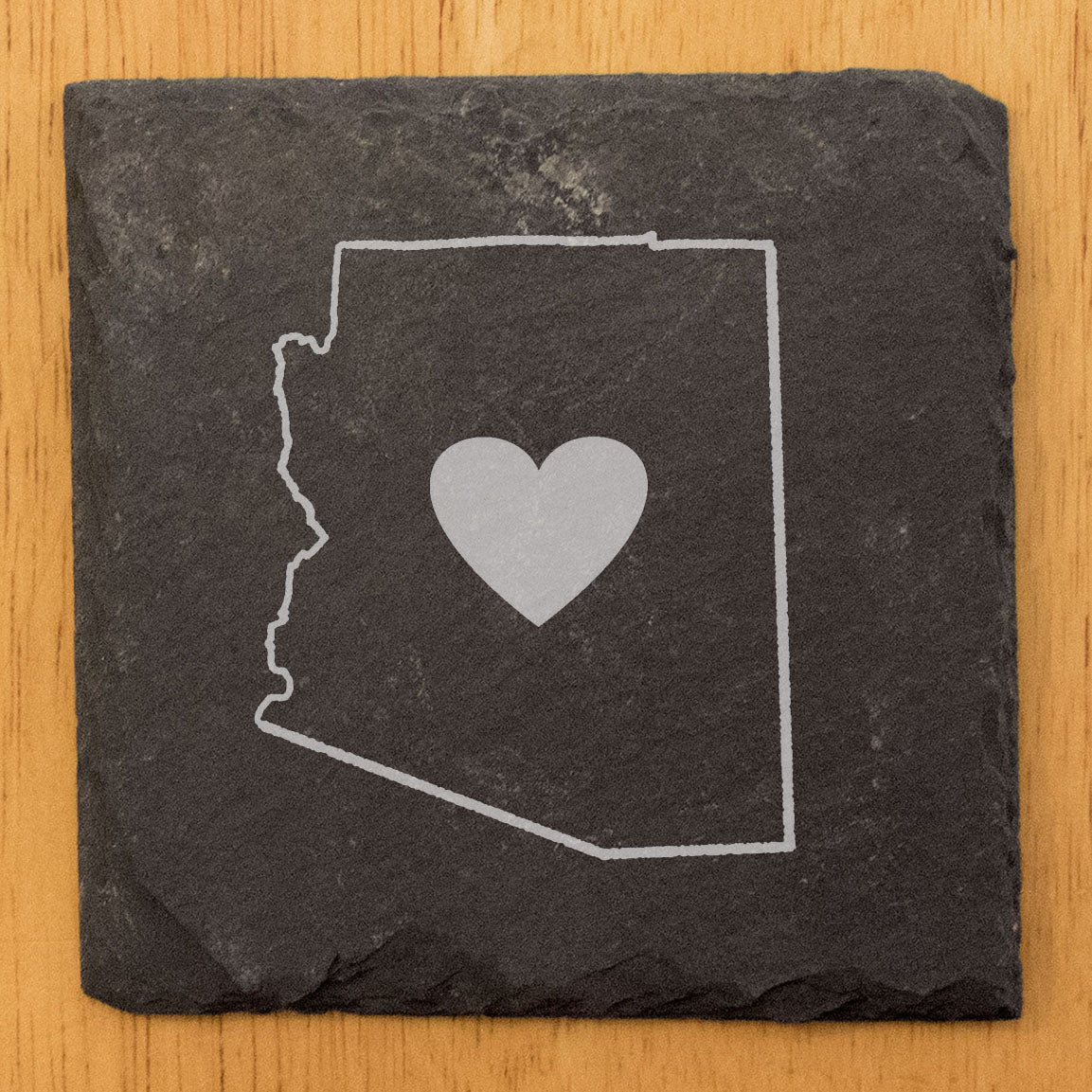 Rustic Slate Coasters Set of 4, Round 4" with Arizona Heart Design, Perfect for Holidays, Birthdays, Housewarming Gifts, She-Shed or Man Cave, Made in USA, Natural Chipped Edge, Rubber Feet