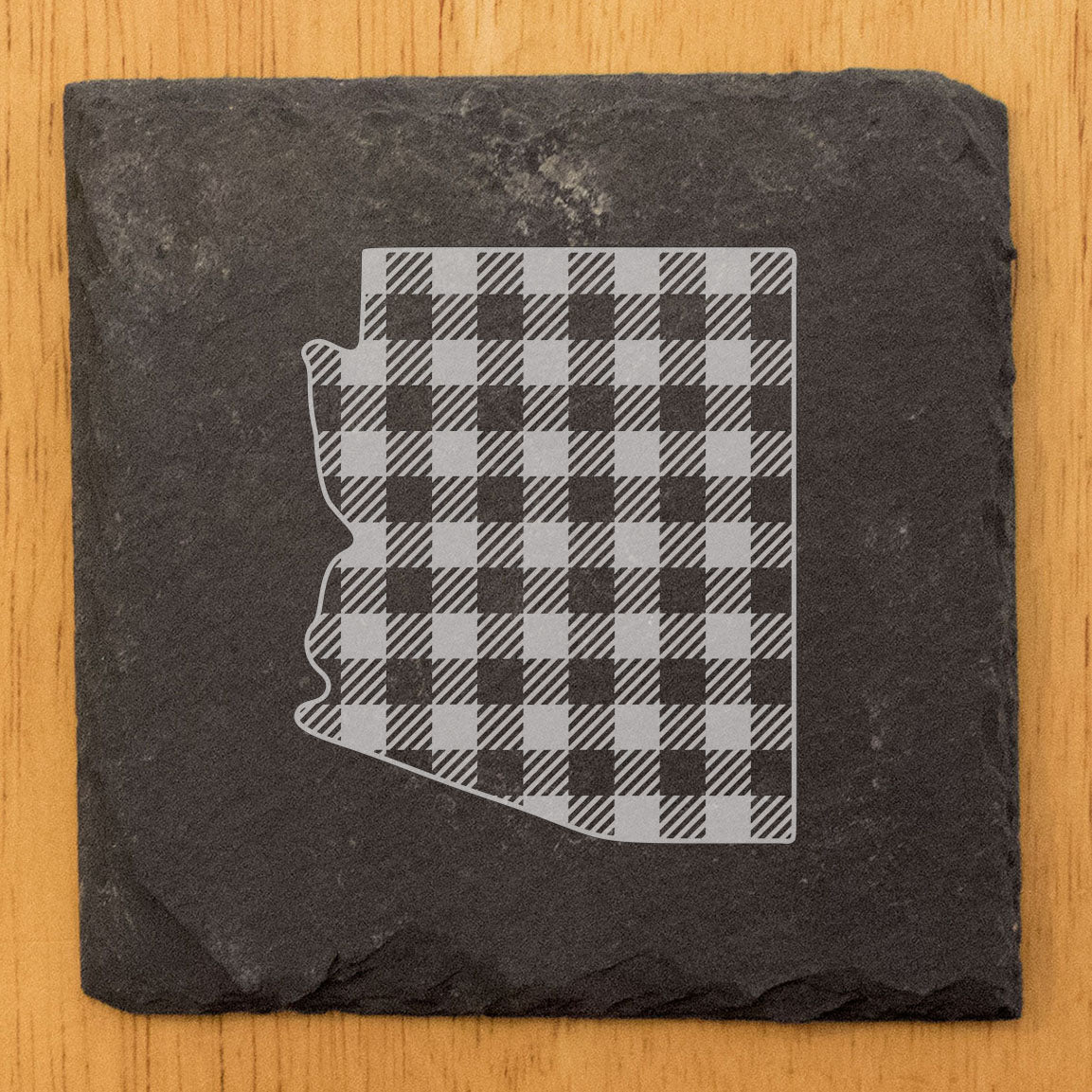Rustic Slate Coasters Set of 4, Arizona Plaid Design, 4" Round, Natural Chipped Edge, Rubber Feet, , Perfect for Holidays, Birthdays, Housewarming, She-Shed, Man Cave, Made in USA