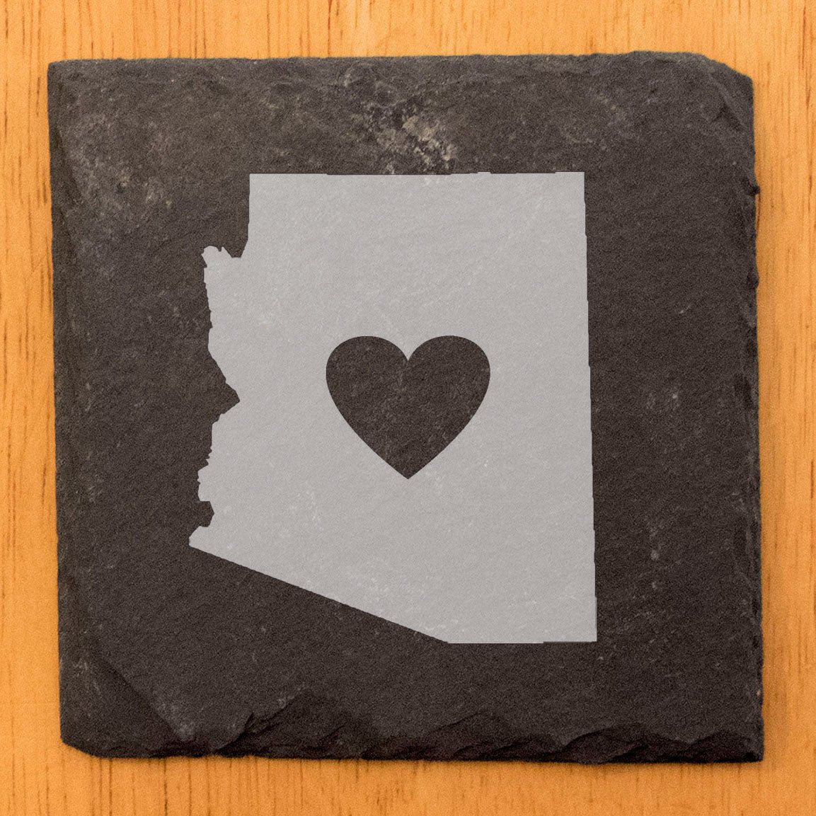 Rustic Slate Coasters Set of 4, Round 4" with Arizona Heart Design, Laser Etched, Perfect for Holidays, Birthdays, Housewarming, She-Shed, Man Cave, Made in Oregon, USA,