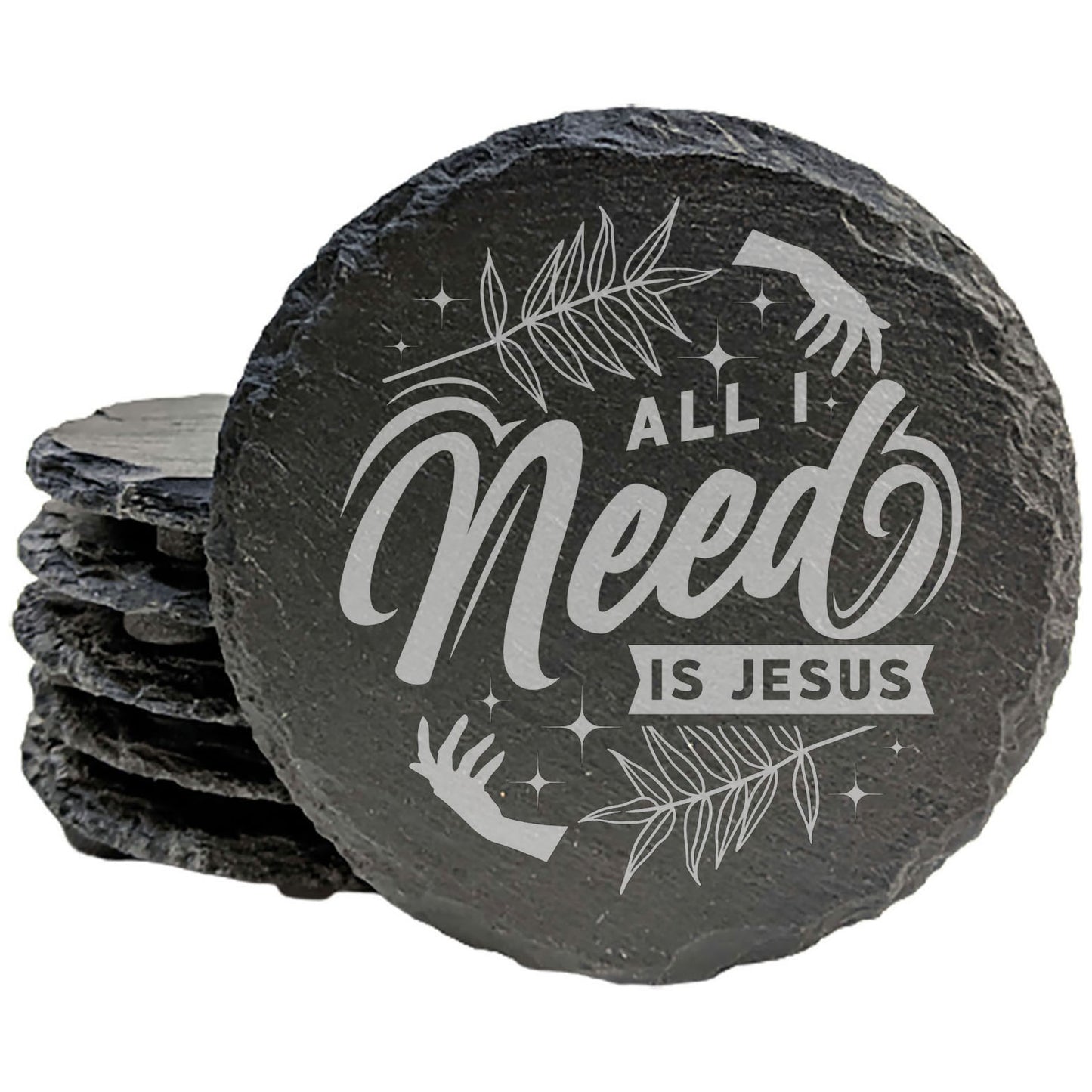 Faith and Hope: Laser Etched Slate Coasters - Laser Etched 'All I Need is Jesus' Design - Faithful Drink Mats for Home Decor
