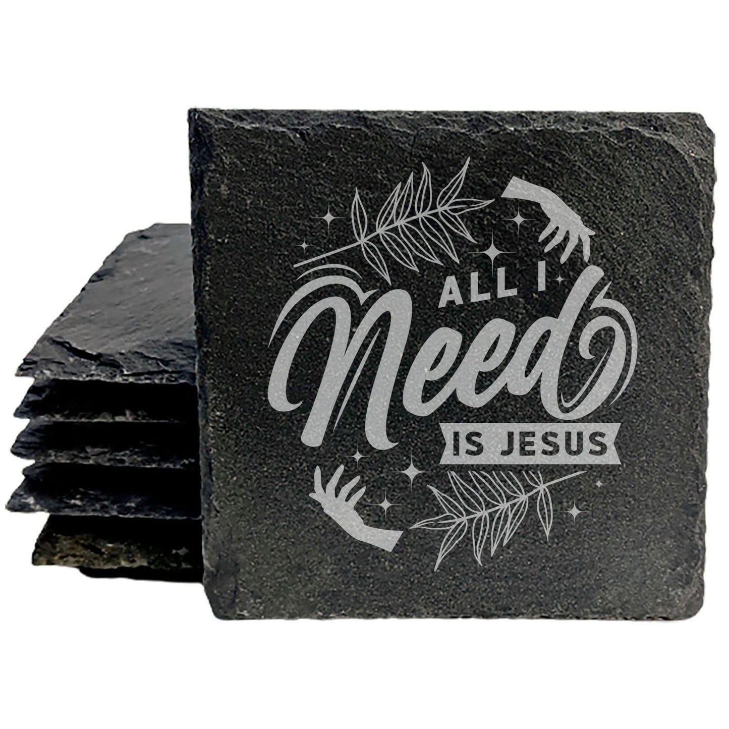 Faith and Hope: Laser Etched Slate Coasters - Laser Etched 'All I Need is Jesus' Design - Faithful Drink Mats for Home Decor