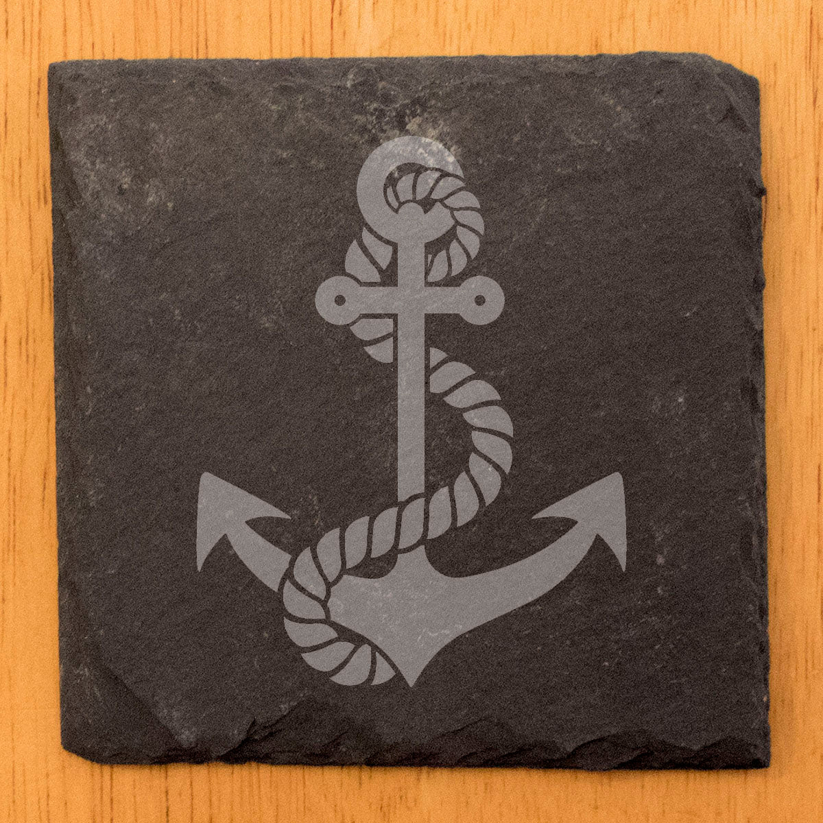 Nautical Charm: Slate Coasters with Laser-Etched Anchor & Rope Design