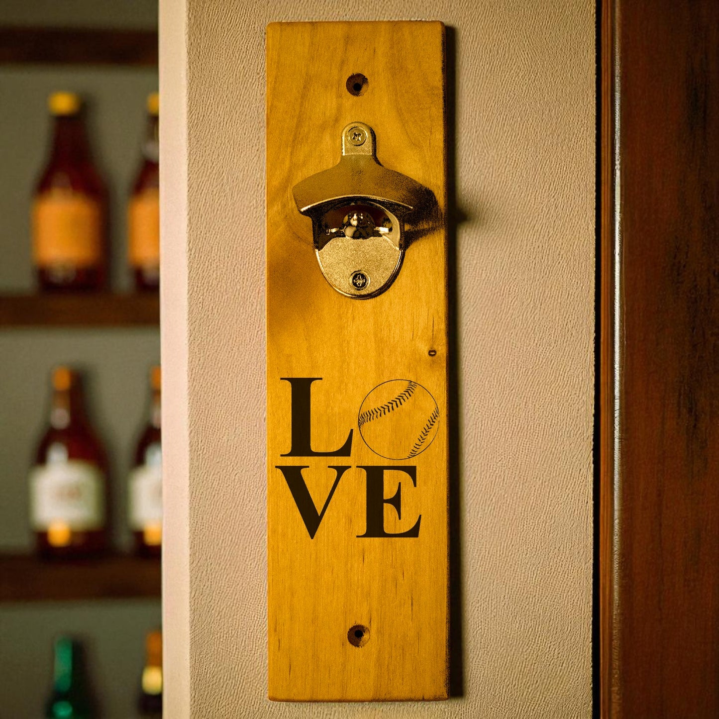 Love Baseball Wall Mount Bottle Opener