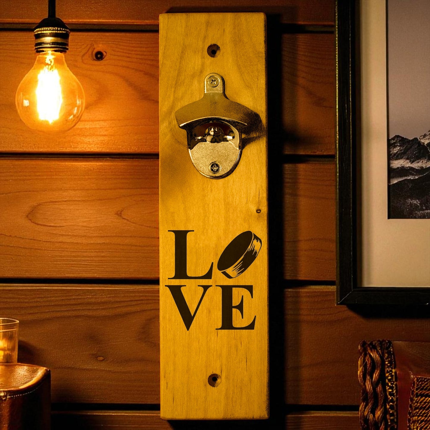 Love Hockey Wall Mount Bottle Opener