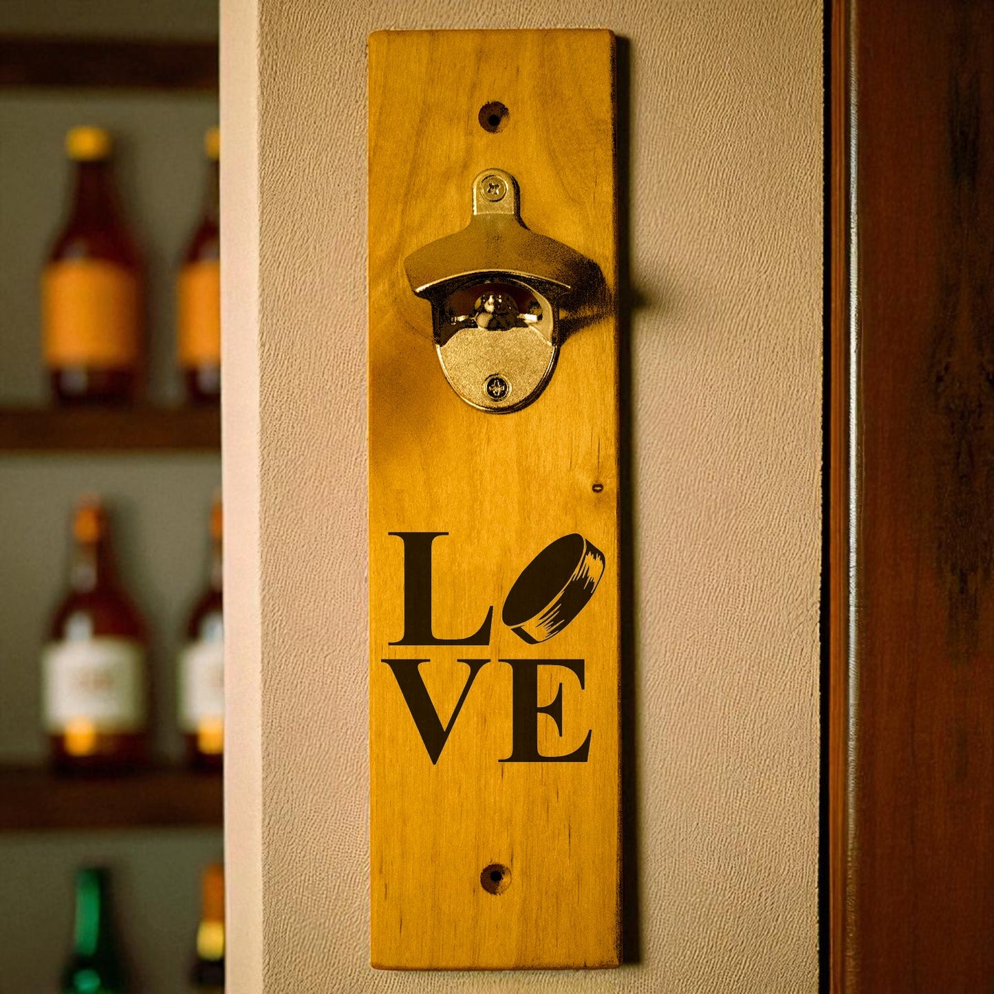 Love Hockey Wall Mount Bottle Opener