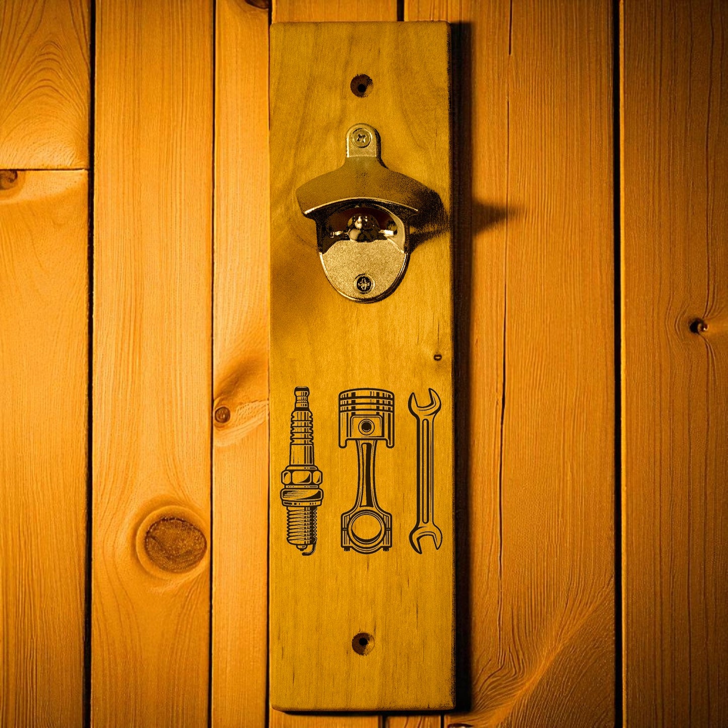 Piston/Plug/Wrench Wall Mount Bottle Opener