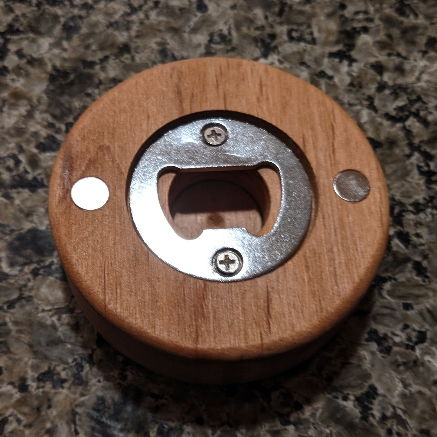 Alder Wood Bottle Opener 3" Round Magnetic Beer Opener with Metal Insert - Laser Engraved "Beer is the Solution" - Fridge Magnet for Kitchen BBQ Grill