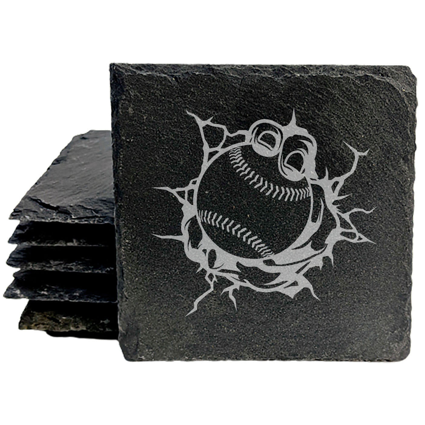 Slate Coasters: Baseball Breakthrough - Laser Etched Design with Pitcher's Grip - Sports Enthusiast Gift Set