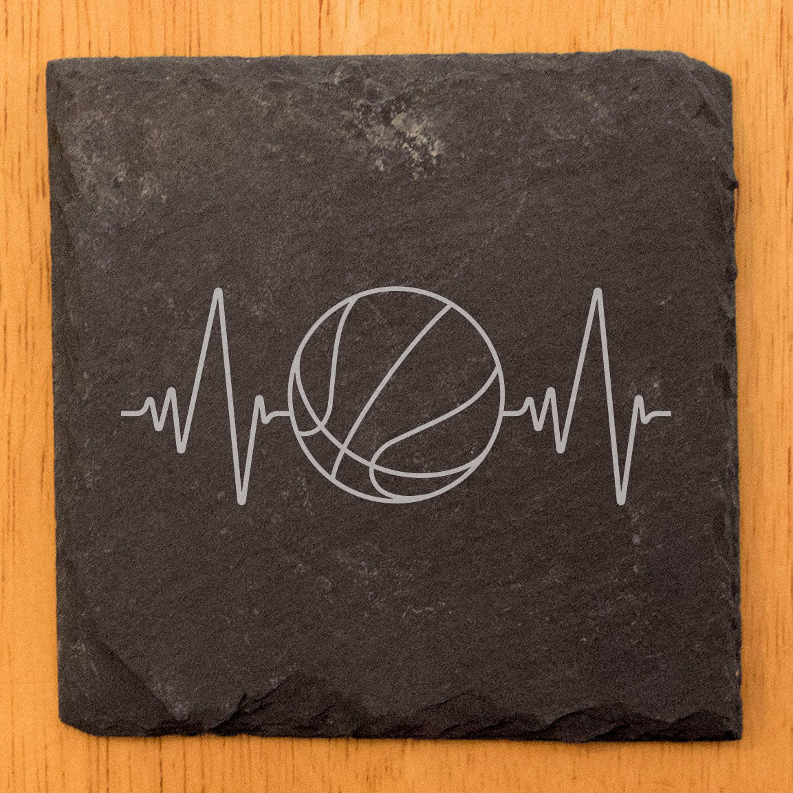 Slate Coasters with Heartbeat Basketball Design - Unique Laser-Etched Drink Mats for Sports Enthusiasts!