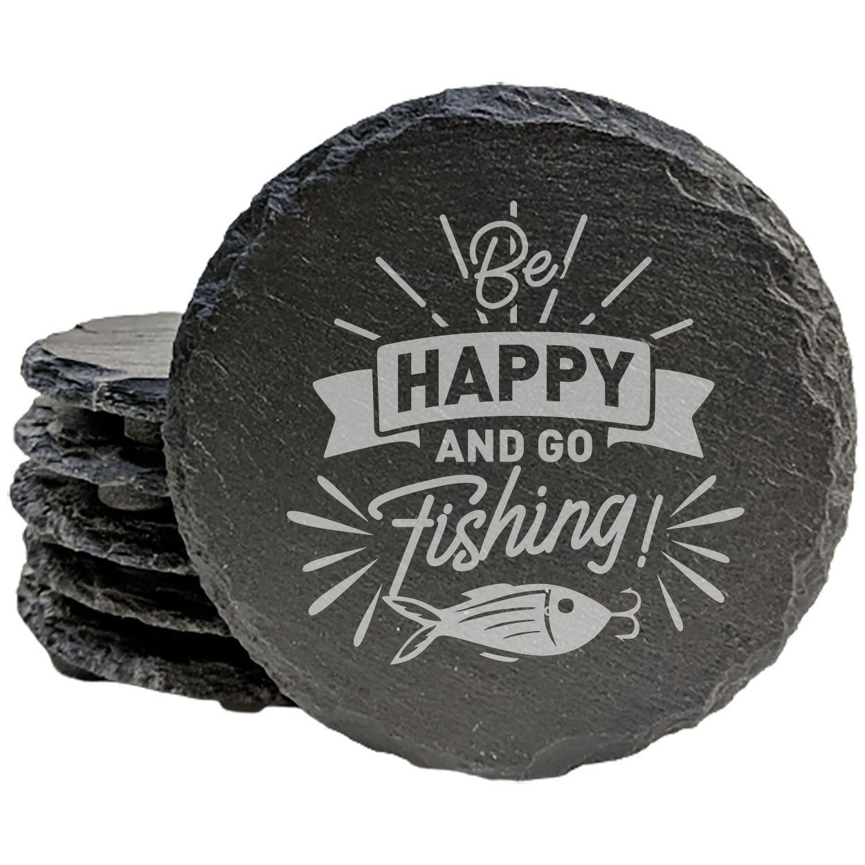 Be Happy, Go Fishing! Laser Etched Coasters - Add Joy to Any Drink