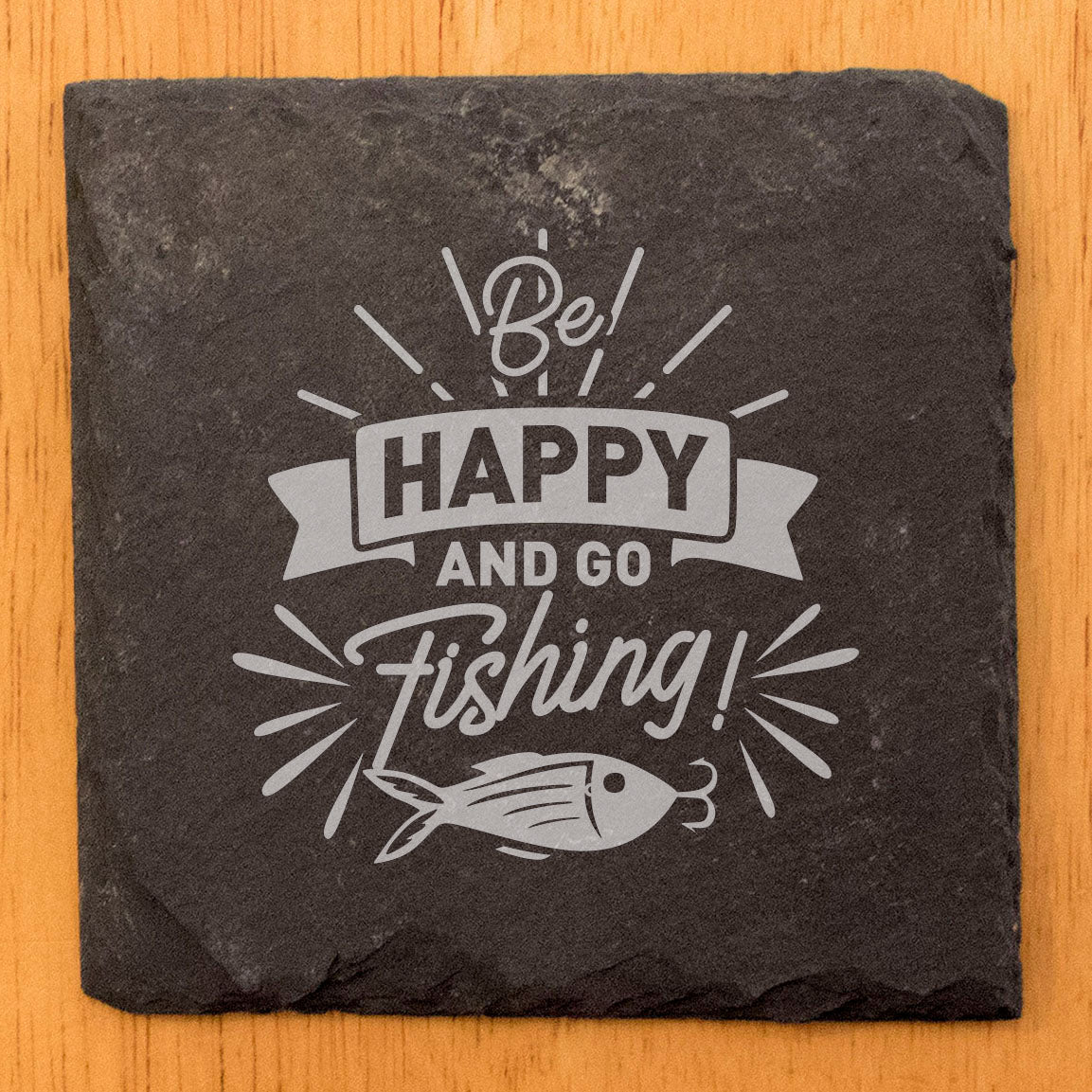 Be Happy, Go Fishing! Laser Etched Coasters - Add Joy to Any Drink
