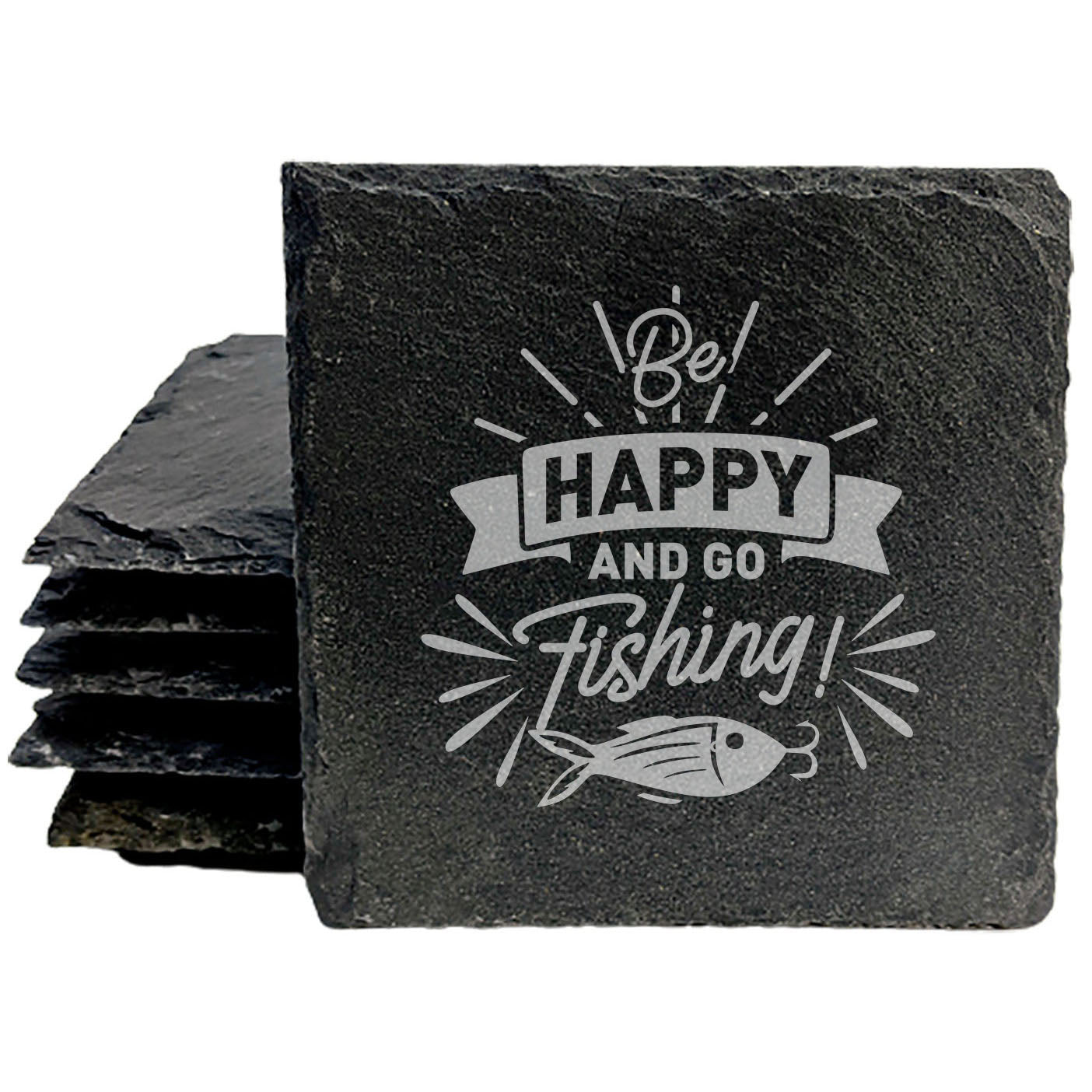 Be Happy, Go Fishing! Laser Etched Coasters - Add Joy to Any Drink