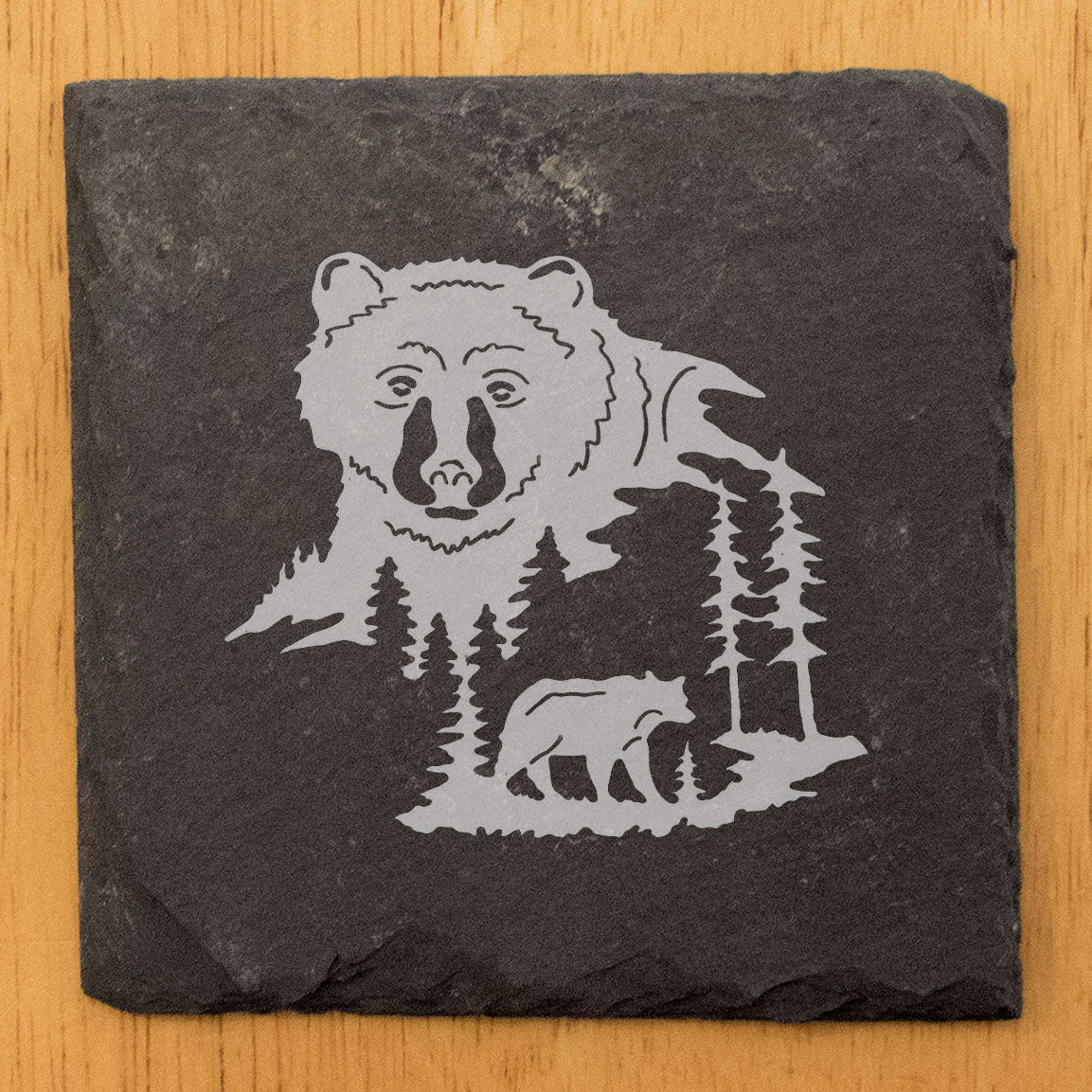 Heavenly Bear Slate Coasters | Laser-Etched Mountain Scene | Anniversary, Wedding, Birthday Gift