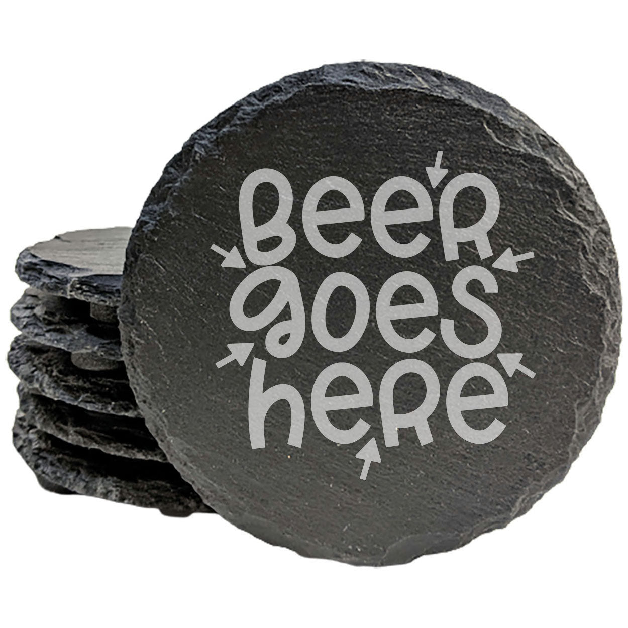 Slate Coasters, Fun & Functional! "Beer Goes Here" Laser Etched Design