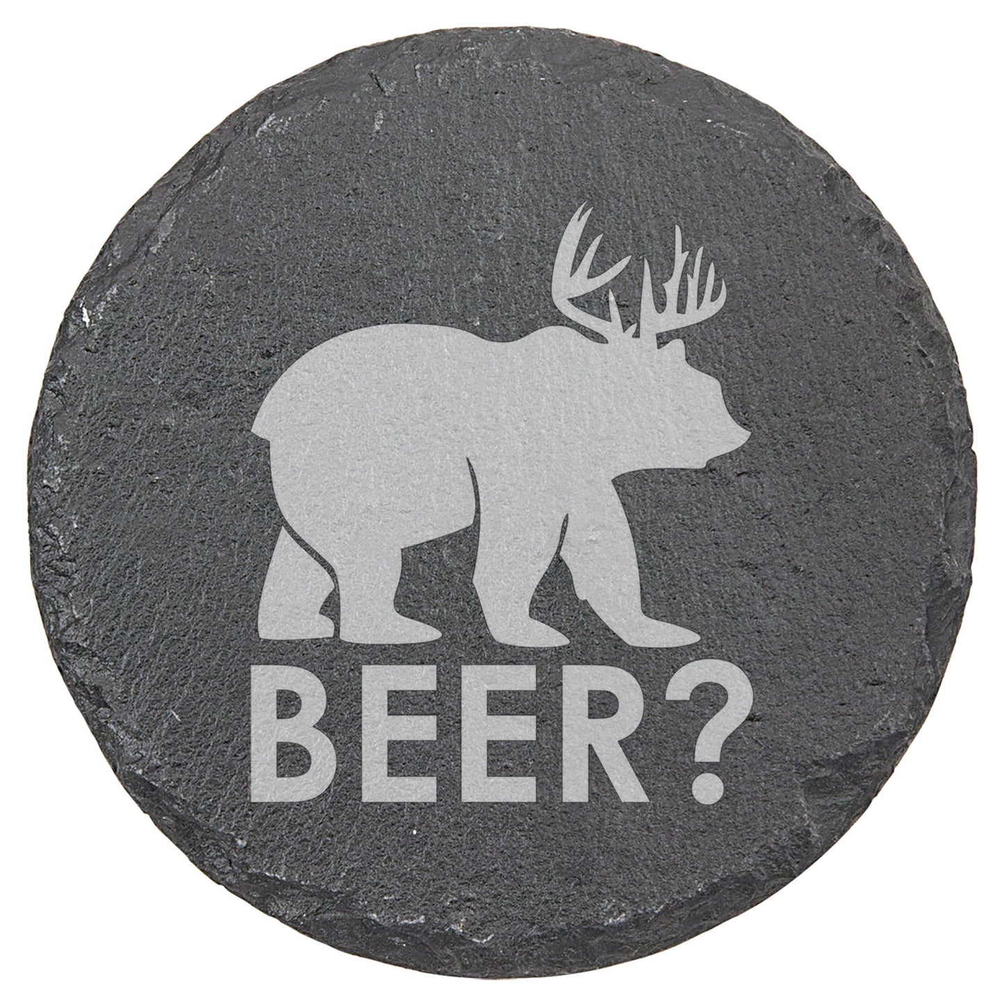 Man Cave Must-Have: Hilarious Bear "Beer?" Slate Coasters - The Ultimate Gift for Dad, Groomsmen, or Any Beer-Loving Guy in Your Life!