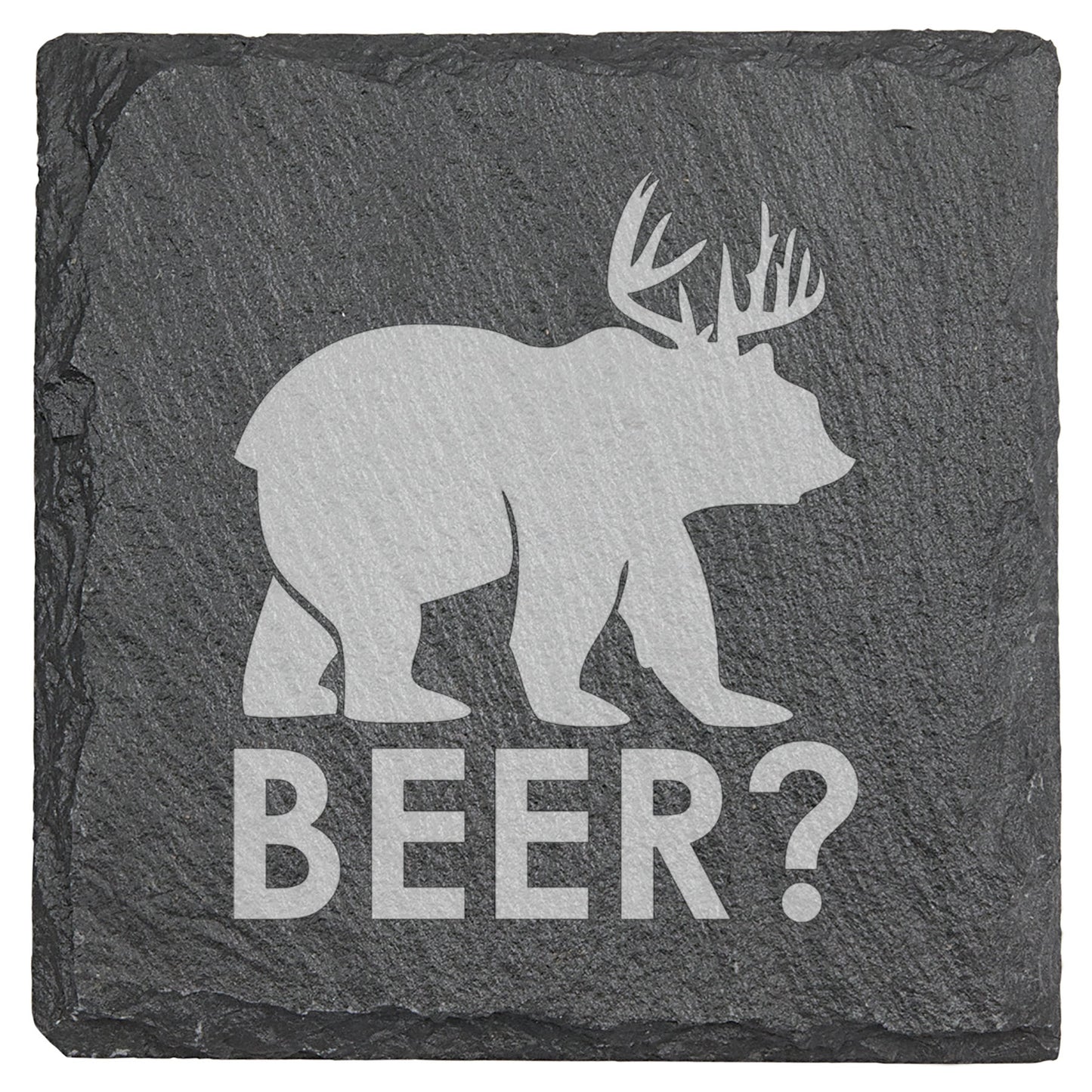 Man Cave Must-Have: Hilarious Bear "Beer?" Slate Coasters - The Ultimate Gift for Dad, Groomsmen, or Any Beer-Loving Guy in Your Life!