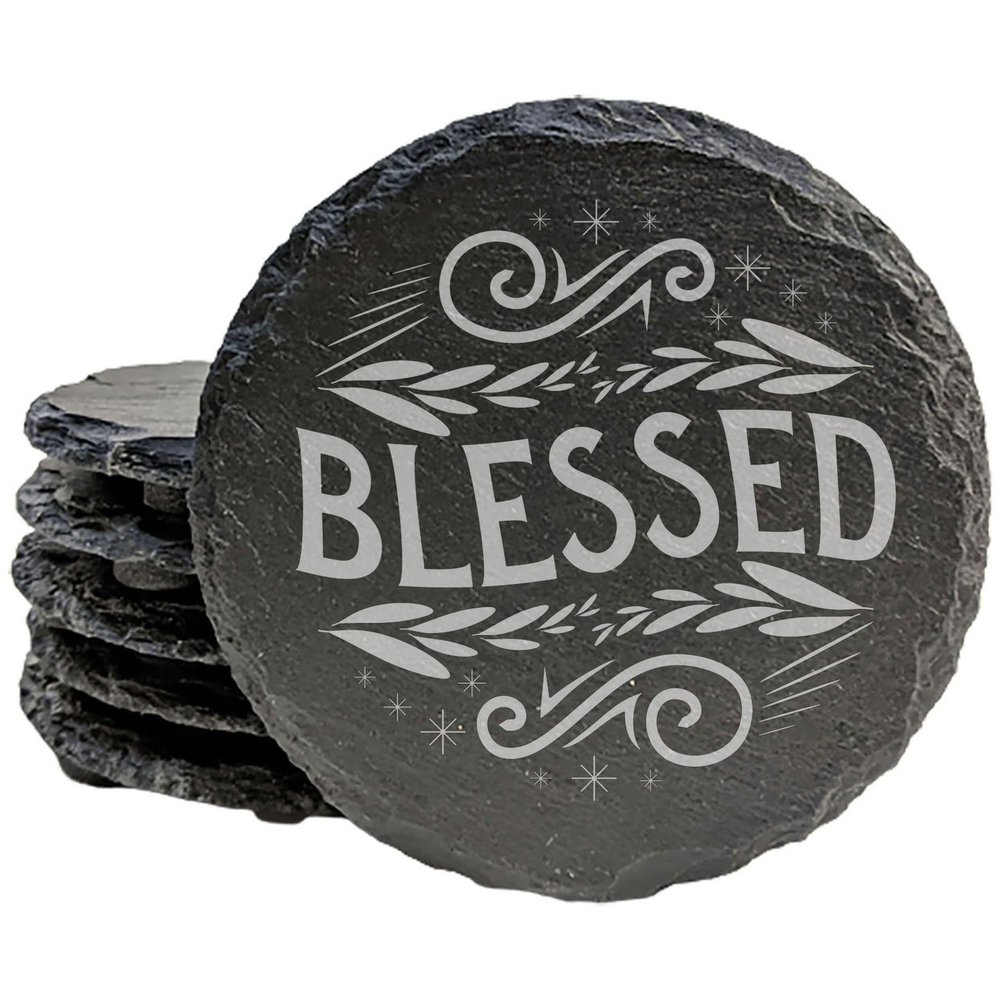 Timeless Elegance: Slate Coasters with Laser-Etched "Blessed" Design