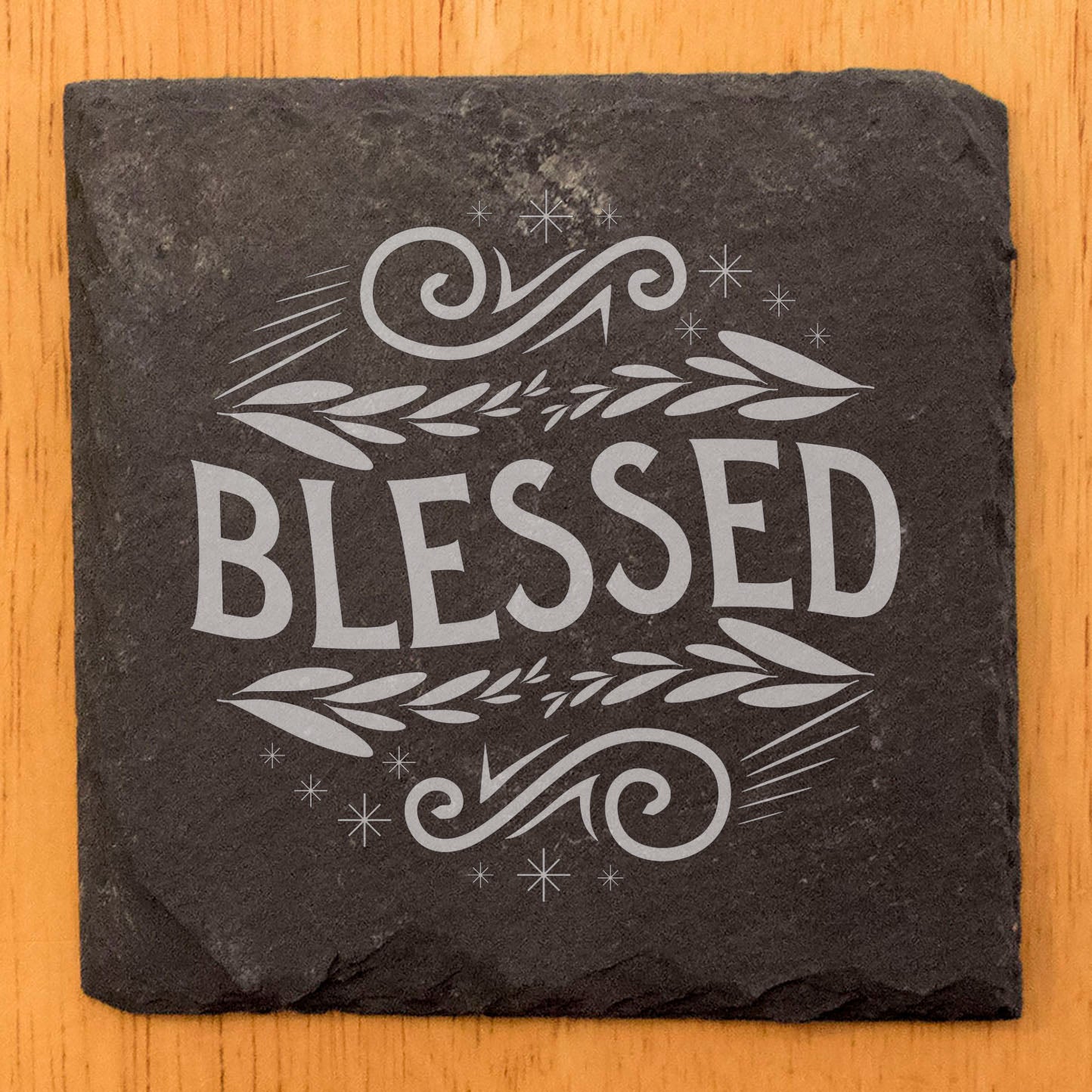 Timeless Elegance: Slate Coasters with Laser-Etched "Blessed" Design