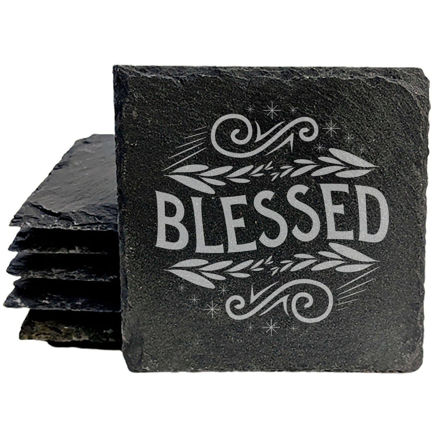 Timeless Elegance: Slate Coasters with Laser-Etched "Blessed" Design