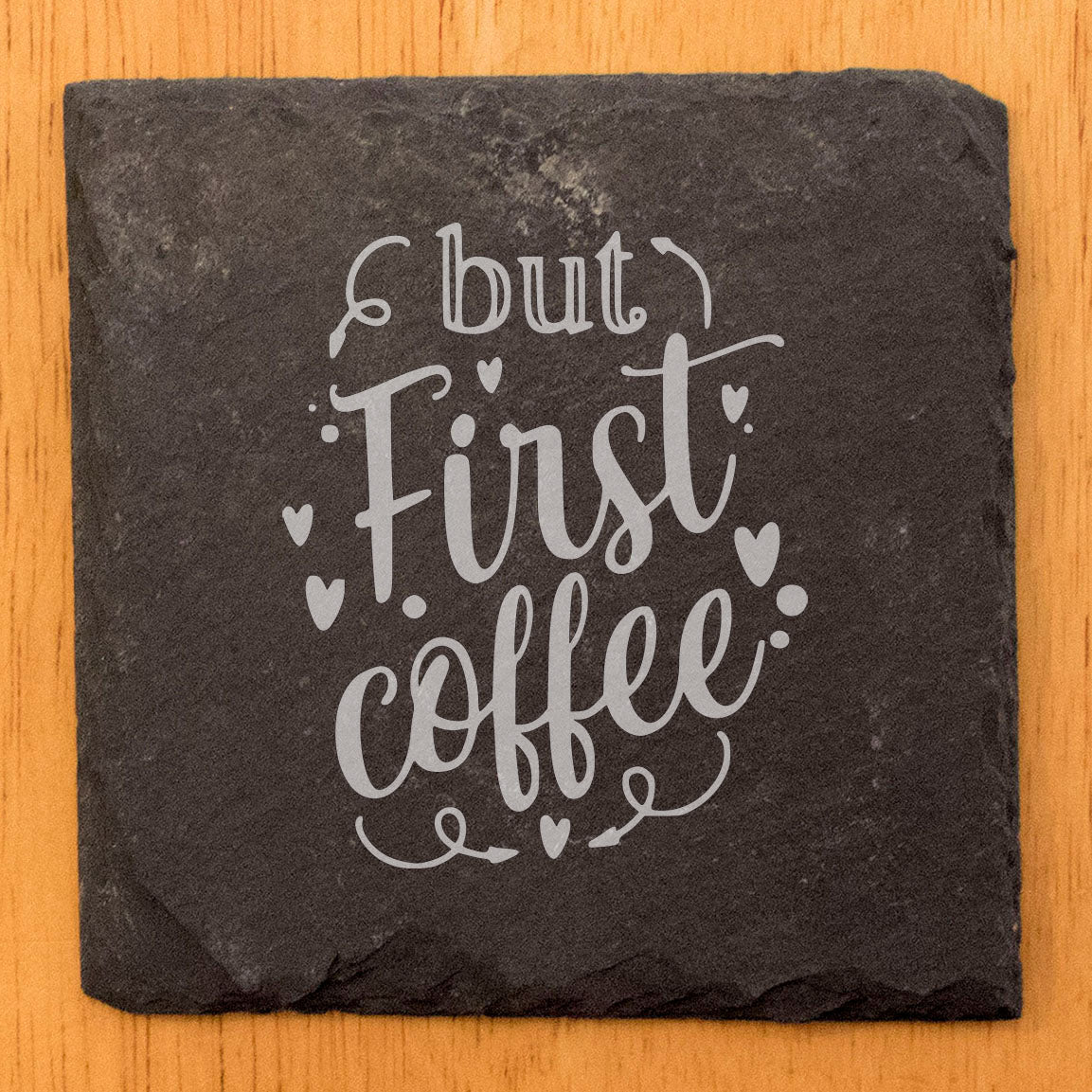 Coffee Lover's Must-Have: Hilarious "But First, Coffee" Coasters in Rustic Charm