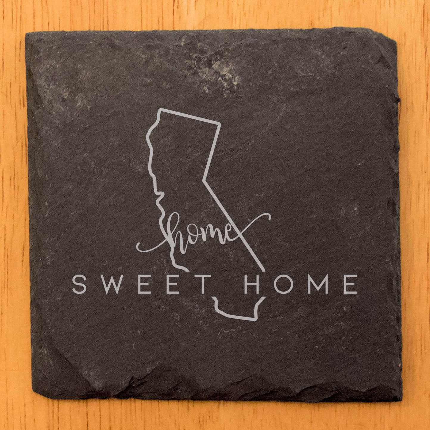 Rustic Slate Coasters Set of 4, Round 4" with 'Home Sweet Home' California Design, Perfect Gift for Holidays, Birthdays, Housewarming, She-Shed, Man Cave, Made in Oregon, USA, Natural Edge