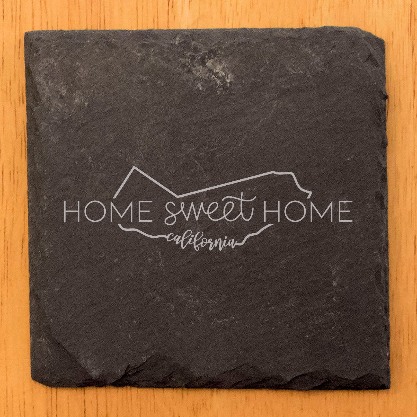 Rustic Slate Coasters Set of 4, Round 4" with 'Home Sweet Home' California Design, Perfect Gift for Holidays, Birthdays, Housewarming, She-Shed, Man Cave, Made in Oregon, USA, Natural Edge