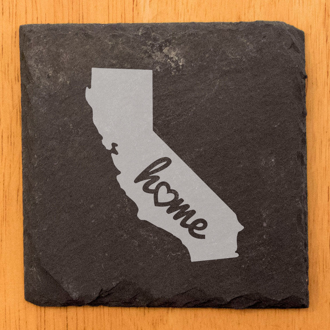 Rustic Slate Coasters Set of 4, Round 4" with California 'Home' Heart Design, Perfect for Holidays, Birthdays, Housewarming, She-Shed, Man Cave, Made in Oregon, USA,