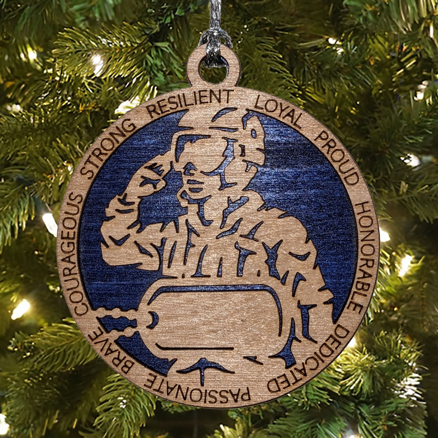 Personalized Air Force Female Soldier Christmas Ornament - 3" Wood Laser Cut Military Gift with Custom Dog Tags