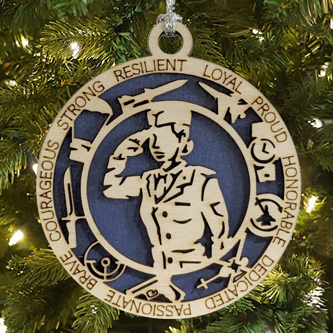 Air Force Soldier Christmas Ornament - 3" Wooden Laser Cut Keepsake for Military Pride
