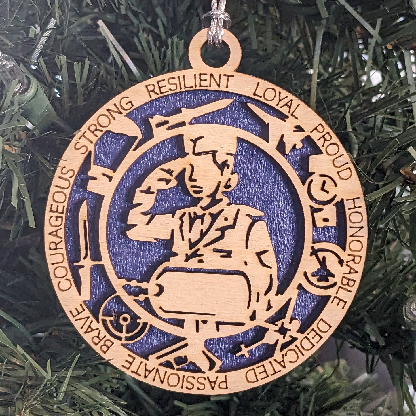 Personalized Air Force Female Soldier Christmas Ornament - 3" Wooden Laser Cut Military Keepsake with Custom Dog Tags