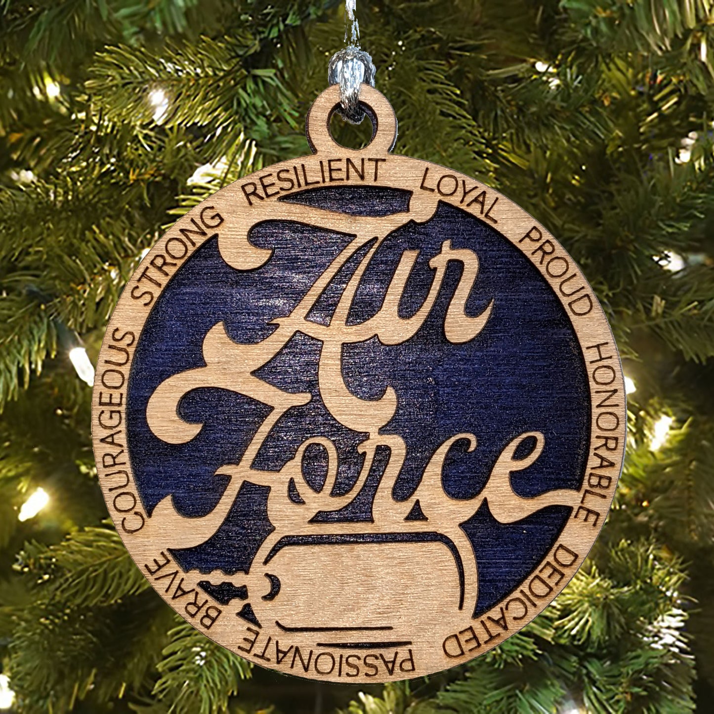 Personalized Air Force Christmas Ornament - Custom Military Dogtags - Laser Cut Wood - Patriotic Gift for Soldier or Veteran