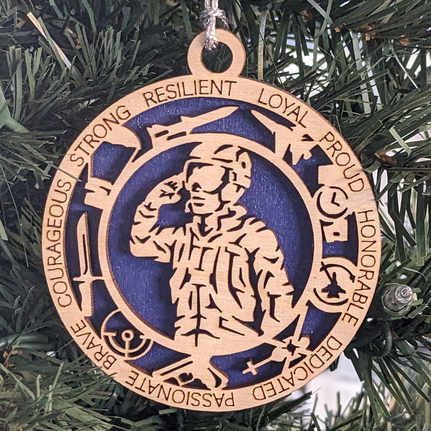 Air Force Soldier Wooden Christmas Ornament - Patriotic Military Holiday Decor, Laser Cut 3" Round