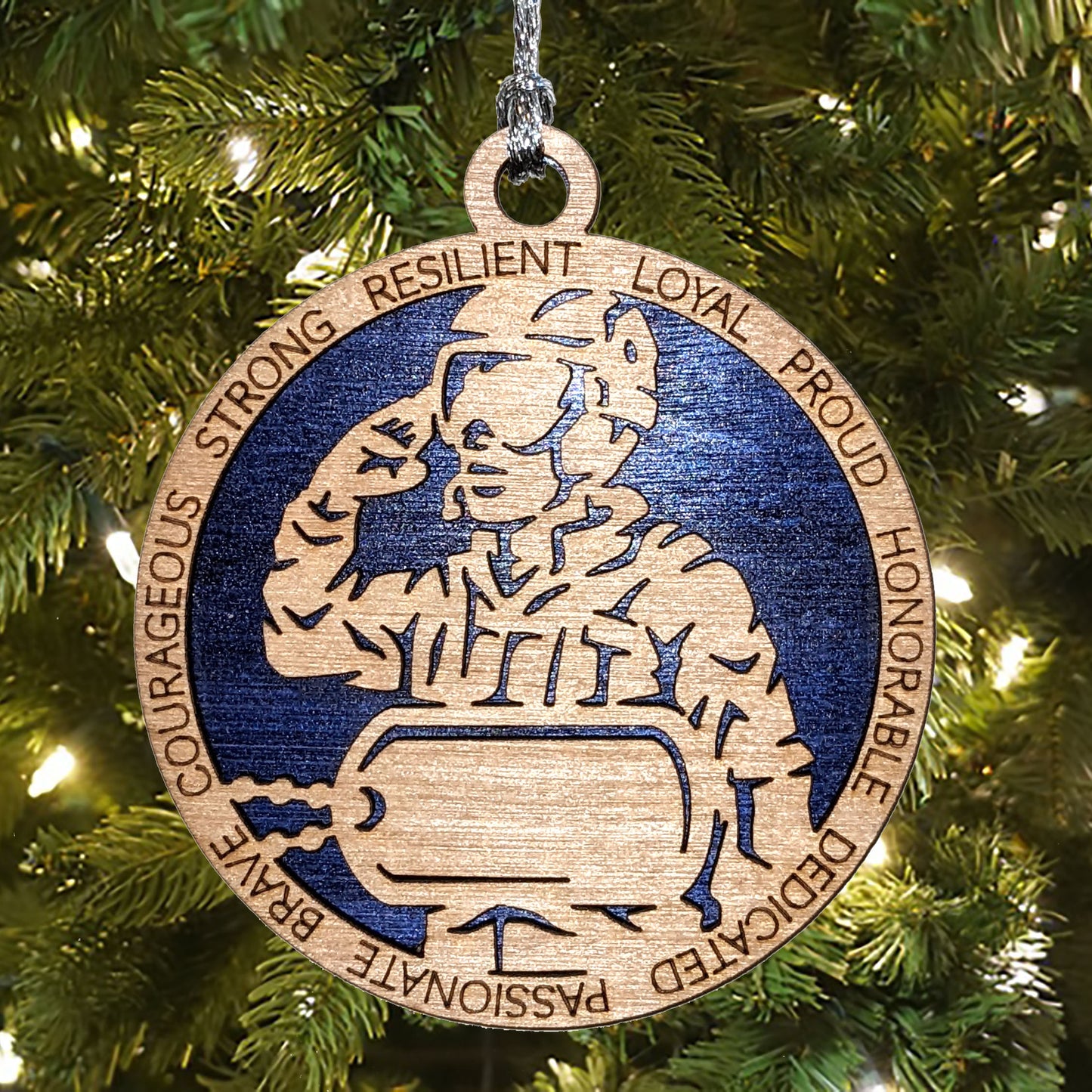 Personalized Air Force Soldier Ornament - 3" Wood Christmas Gift for Military Veterans