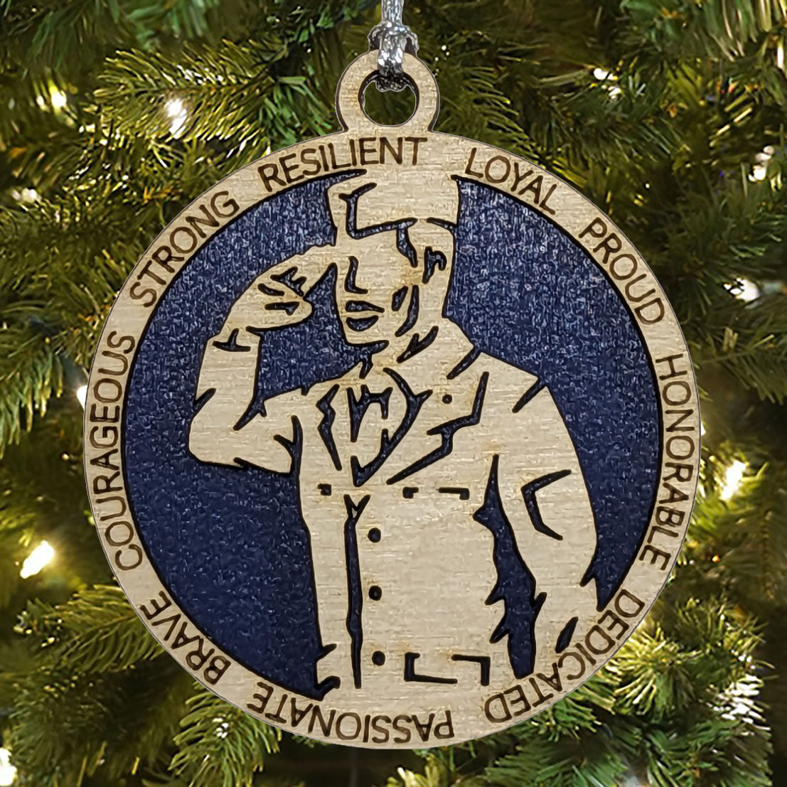 Personalized Air Force Soldier In Formal Uniform Christmas Ornament - 3" Wood Laser Cut Military Tribute