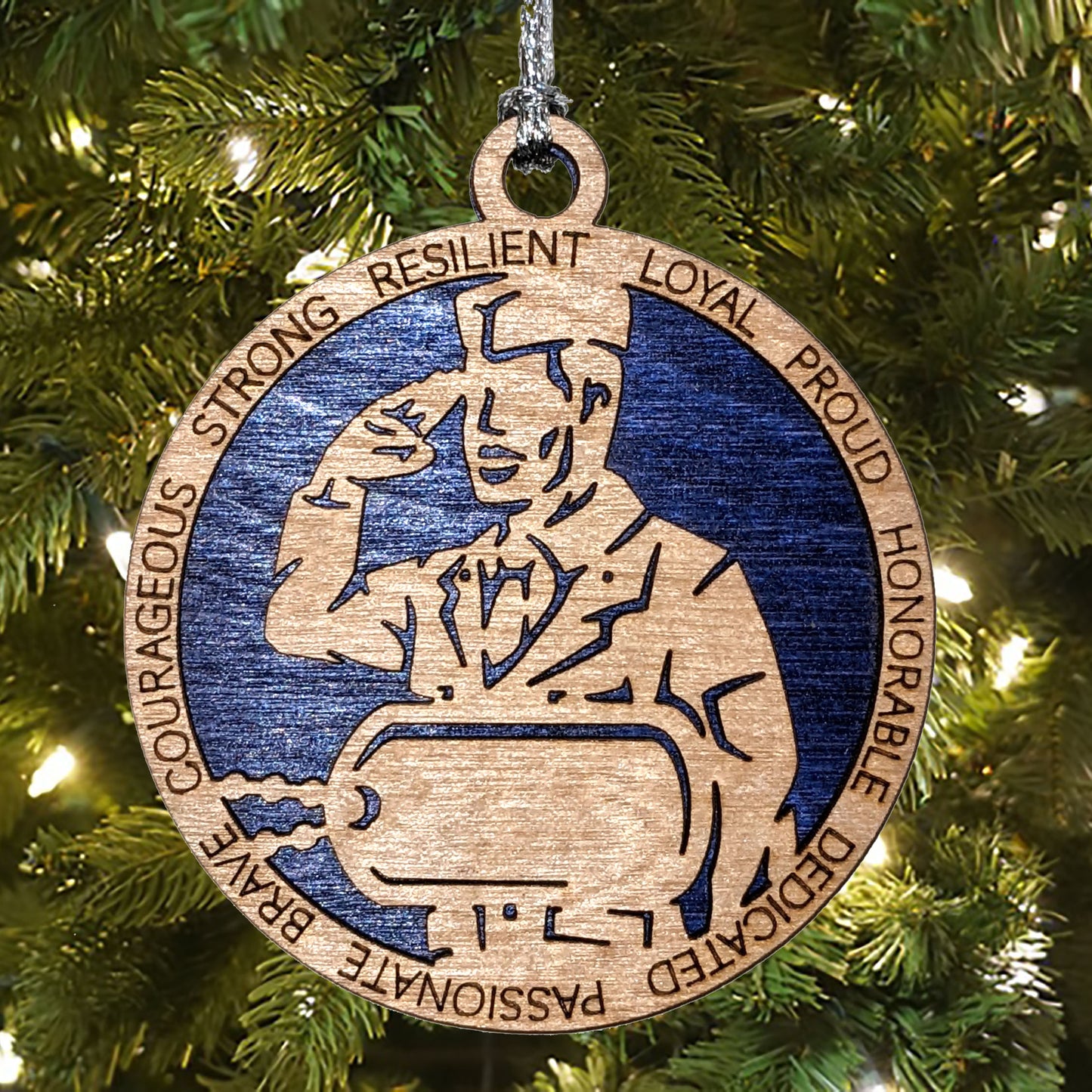 Custom Military Ornament - 3" Wood Air Force Christmas Decoration - Personalized Dog Tags for Proud Soldier