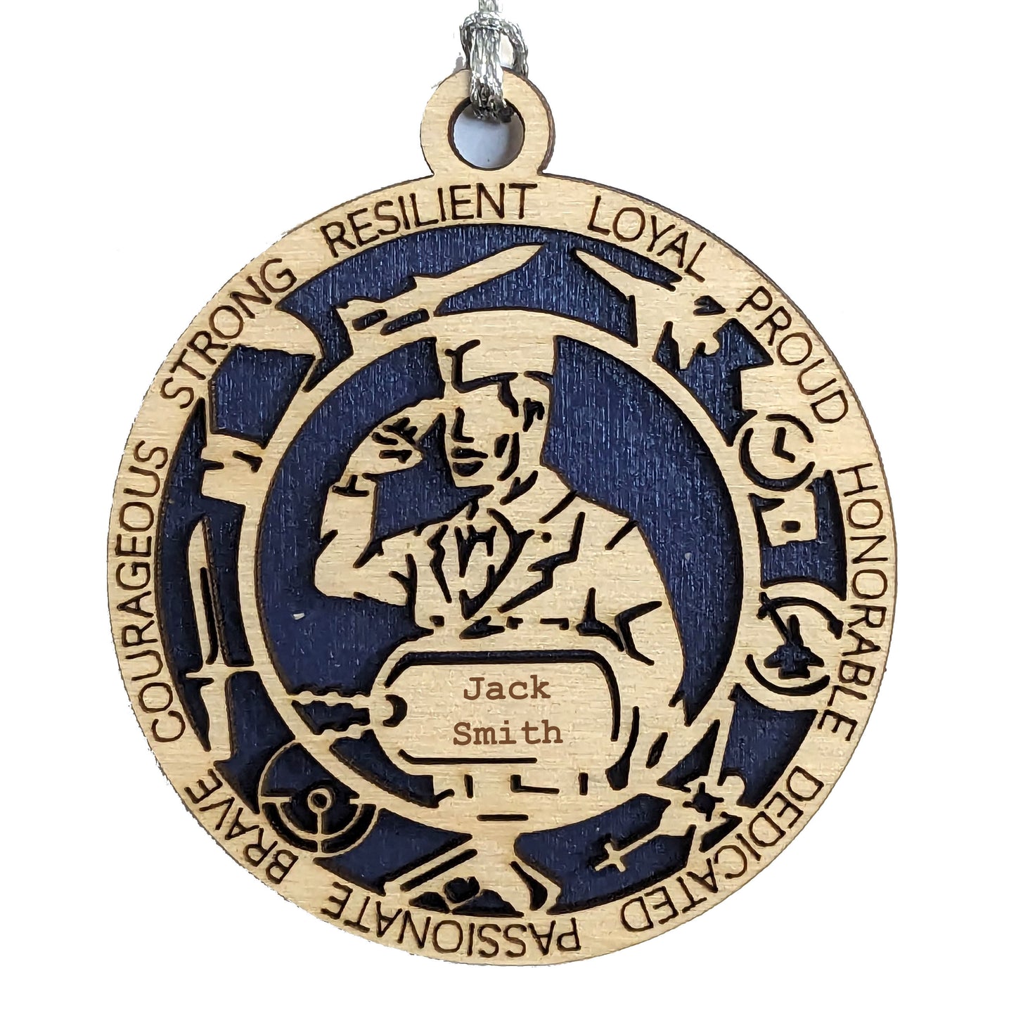 Air Force Christmas Ornament - Customizable Wood Keepsake for Military Veteran - Patriotic Holiday Decor with Personalized Dogtag