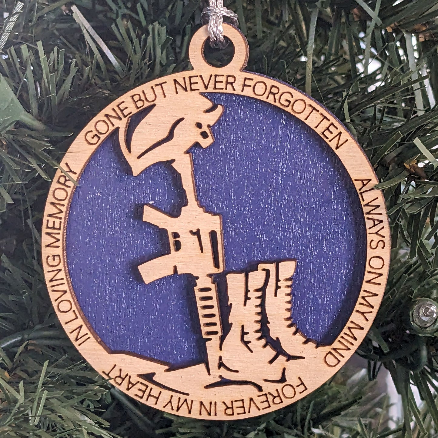 Air Force Battlefield Cross Memorial Ornament - 3" Wood Christmas Decor, Laser Cut Tribute to Fallen Heroes