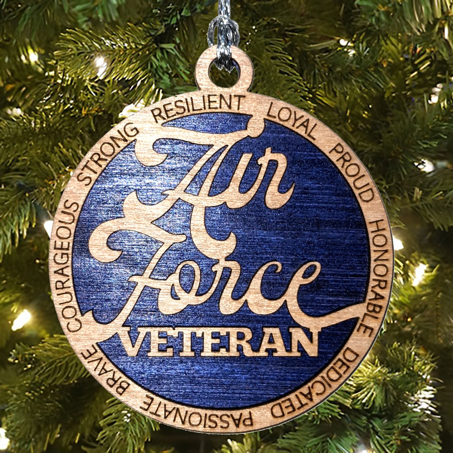 Air Force Veteran Wooden Christmas Ornament - Handcrafted 3" Laser Cut Patriotic Military Honor Gift