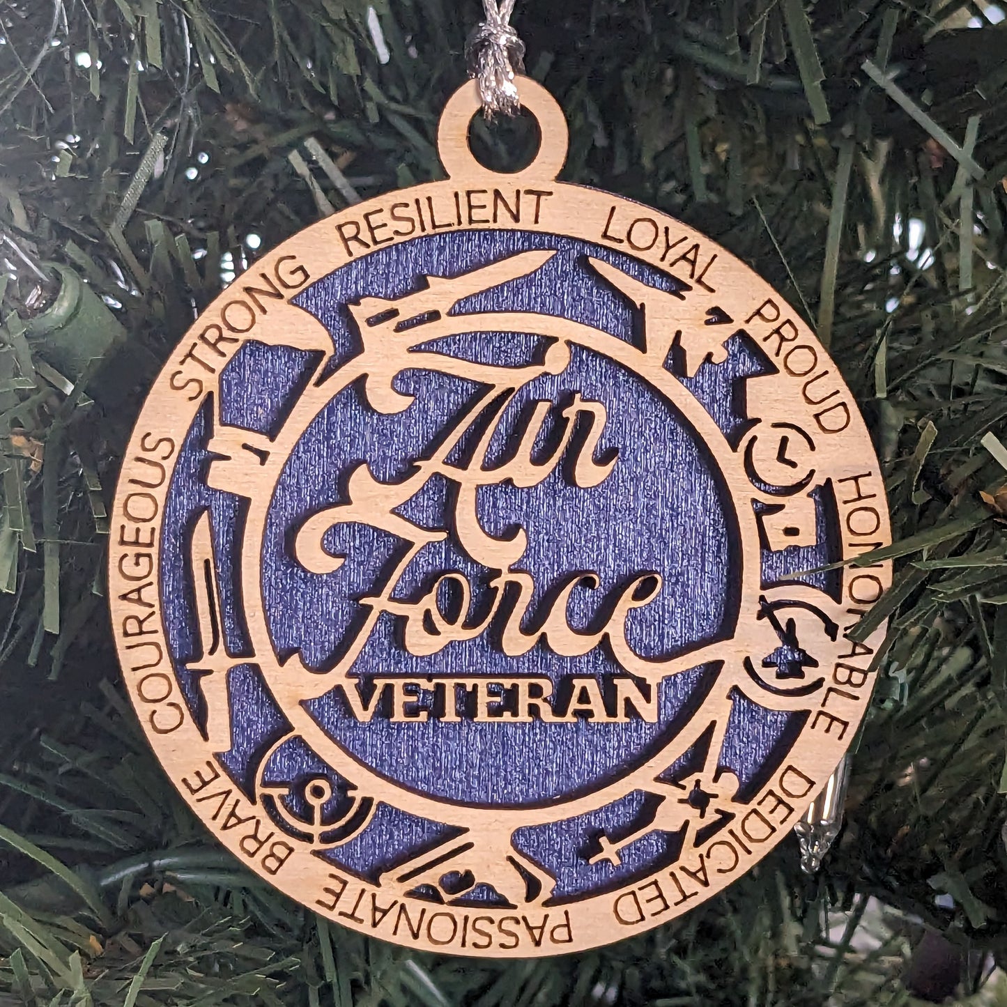 Handcrafted Air Force Veteran Ornament - 3" Wood Keepsake with Military Symbols for Christmas Tree