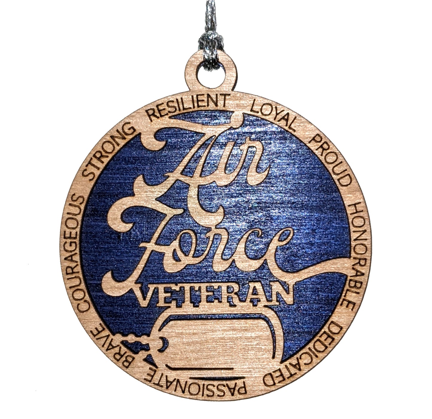 Personalized Air Force Veteran Ornament - Wooden Laser Cut Christmas Decoration with Custom Dog Tags